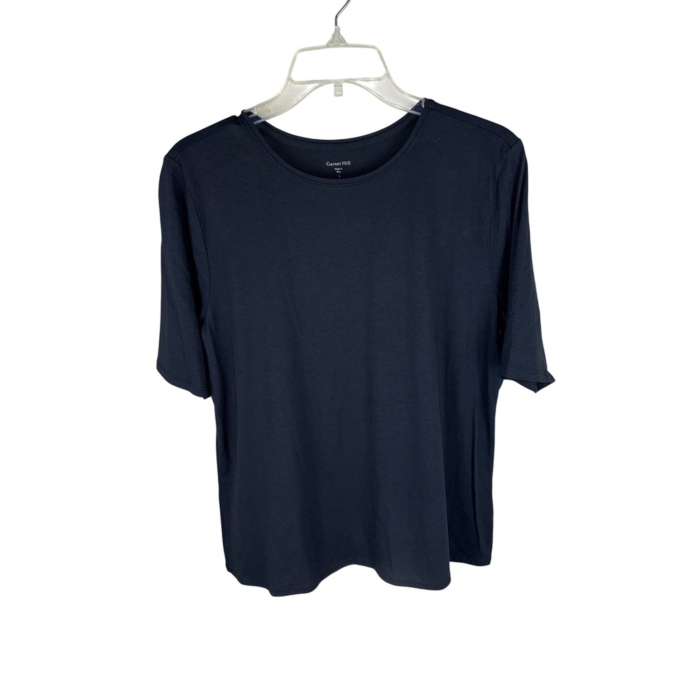 Garnet Hill Black Organic Pima Cotton Tencel Blend Short Sleeve Tee L